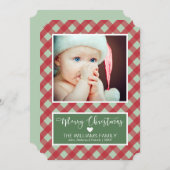 メリークリスマス – 赤と緑の格子模様の写真 シーズンカード (正面/裏面)