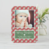 メリークリスマス – 赤と緑の格子模様の写真 シーズンカード (スタンド正面)
