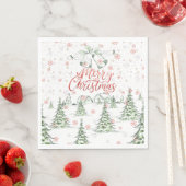 メリークリスマス 赤と緑の雪の木 スタンダードランチョンナプキン (インサイチュ)