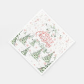 メリークリスマス 赤と緑の雪の木 スタンダードランチョンナプキン (角)