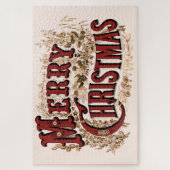 メリークリスマス – 赤と金ゴールドはがき ジグソーパズル (縦)