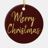 メリークリスマス |赤と金ゴールドモダン書 セラミックオーナメント (正面)