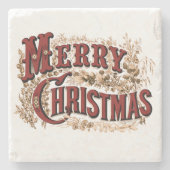 メリークリスマス – 赤と金ゴールド ストーンコースター (正面)