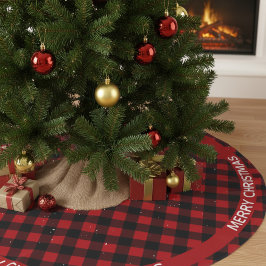 メリークリスマス 赤と黒のバファロー・チェック柄 カスタムデザイン ブラッシュドポリエステルツリースカート