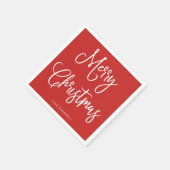 メリークリスマス |赤の手書きスクリプト スタンダードカクテルナプキン (角)