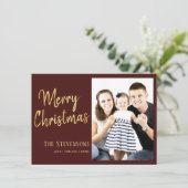 メリークリスマス |赤カスタム金ゴールド |休日の写真 招待状 (スタンド正面)