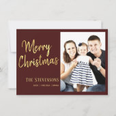 メリークリスマス |赤カスタム金ゴールド |休日の写真 招待状 (正面)