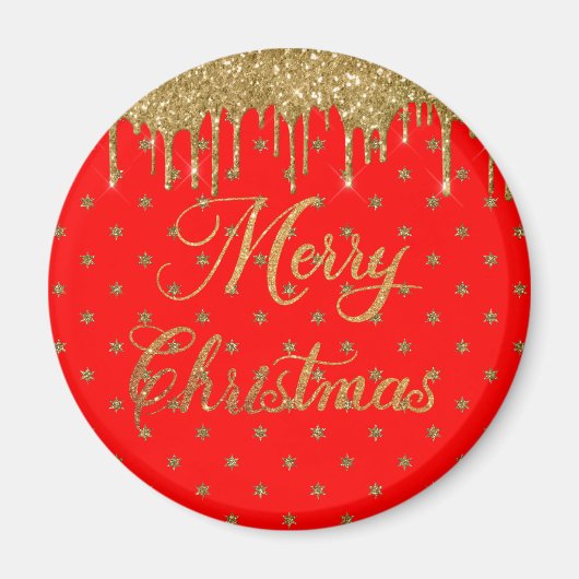 メリークリスマス – 赤グリッター マグネット (正面)