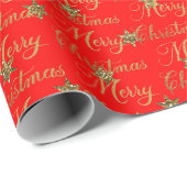 メリークリスマス – 赤グリッター ラッピングペーパー (ロールコーナー)