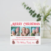 メリークリスマス，赤タイポグラフィ3枚コラージュ ポストカード (スタンド正面)