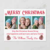 メリークリスマス，赤タイポグラフィ3枚コラージュ ポストカード (正面)