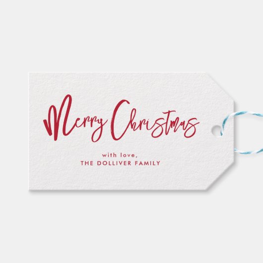 メリークリスマス | 赤タイポグラフィ ギフトタグ (正面(横))