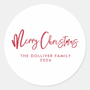メリークリスマス   赤タイポグラフィ ラウンドシール