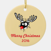 メリークリスマス!赤熱狂する鼻トナカイ セラミックオーナメント (正面)