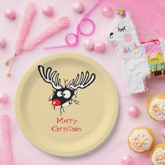 メリークリスマス!赤熱狂する鼻トナカイ ペーパープレート (パーティー)