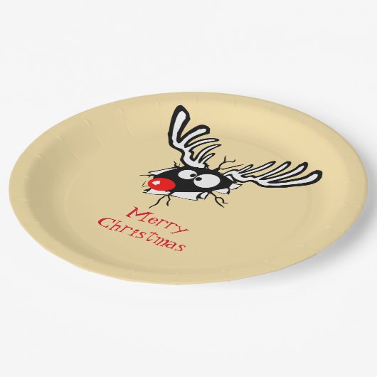 メリークリスマス!赤熱狂する鼻トナカイ ペーパープレート (アングル)