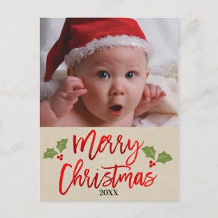 メリークリスマス 赤箔 モダンスクリプト 写真 シーズンポストカード