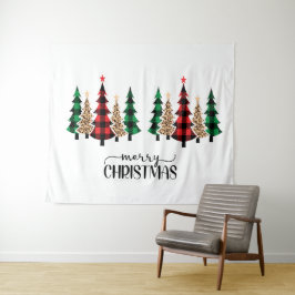 メリークリスマス 赤緑チェックツリー タペストリー