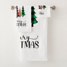 メリークリスマス 赤緑チェックツリー バスタオルセット