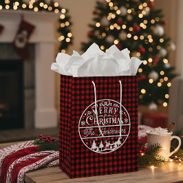 メリークリスマス 赤黒ブッファローチェック 名入れギフト ミディアムペーパーバッグ