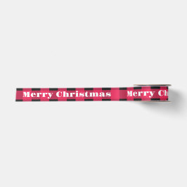メリークリスマス 赤 バッファロー プリント チェック ラスティック サテンリボン