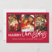 メリークリスマス 赤 写真コラージュ ファミリーカード シーズンカード (正面)