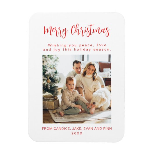 メリークリスマス 赤 家族写真 ホリデーカード マグネット (縦)