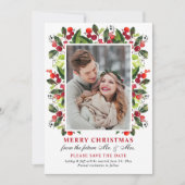 メリークリスマス 赤 結婚式 招待状 事前通知 写真 (正面)