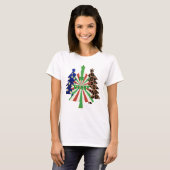メリークリスマス 赤 緑 ヒョウ柄 ブルー Tシャツ (正面フル)