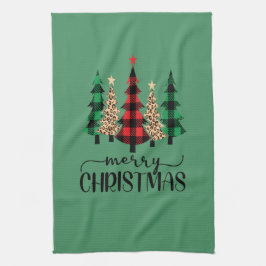 メリークリスマス 赤 緑 黒 バッファロー チェック ツリー キッチンタオル