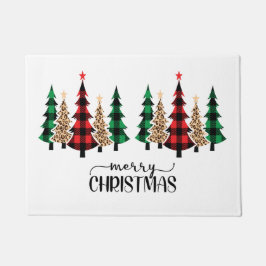 メリークリスマス 赤 緑 Plaid ツリー ドアマット