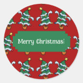 メリークリスマス!踊りクリスマスツリーパターン ラウンドシール (正面)