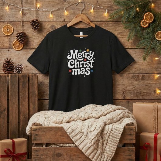 メリークリスマス 遊び心ある筆記体 メンズ ブラック Tシャツ