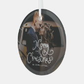 メリークリスマス 遊び心のあるスクリプト カスタムフォト ガラスオーナメント (正面左)