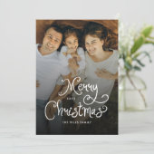メリークリスマス 遊び心のあるスクリプト 家族7枚の写真 シーズンカード (スタンド正面)