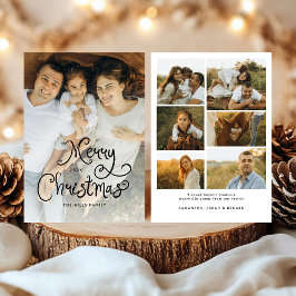 メリークリスマス 遊び心のあるスクリプト 家族7枚の写真 シーズンカード