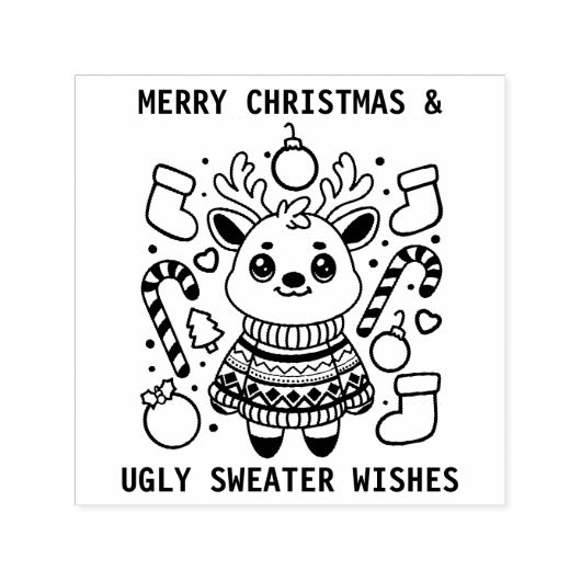 メリークリスマス&醜いセーターかわいいトナカイを願う セルフインキングスタンプ (デザイン)
