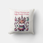 メリークリスマス&醜いセーターがトナカイを願う クッション (正面)