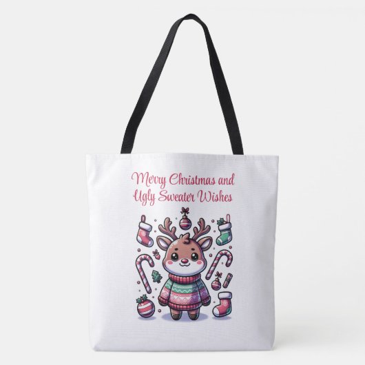 メリークリスマス&醜いセーターがトナカイを願う トートバッグ (正面)