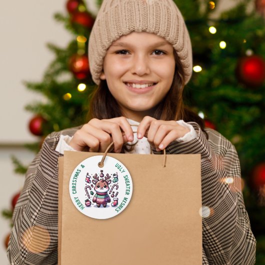 メリークリスマス&醜いセーターがトナカイを願う フェイバータグ