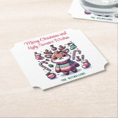 メリークリスマス&醜いセーターがトナカイを願う ペーパーコースター (アングル)