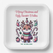 メリークリスマス&醜いセーターがトナカイを願う ペーパープレート (正面)