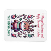 メリークリスマス&醜いセーターがトナカイを願う マグネット (横)