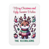 メリークリスマス&醜いセーターがトナカイを願う マグネット (縦)
