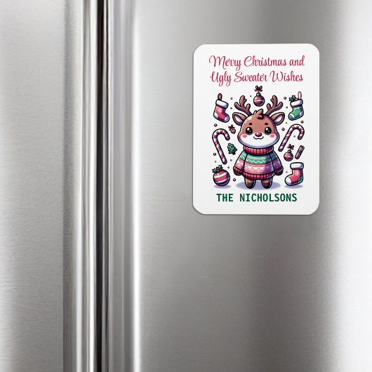 メリークリスマス&醜いセーターがトナカイを願う マグネット