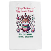 メリークリスマス&醜いセーターがトナカイを願う ミディアムペーパーバッグ (正面)