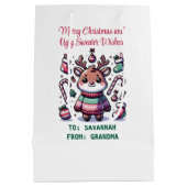 メリークリスマス&醜いセーターがトナカイを願う ミディアムペーパーバッグ (裏面)