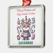 メリークリスマス&醜いセーターがトナカイを願う メタルオーナメント (左)