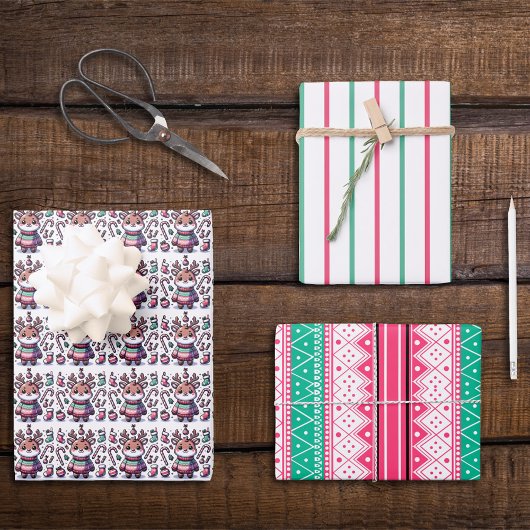 メリークリスマス&醜いセーターがトナカイを願う ラッピングペーパーシート