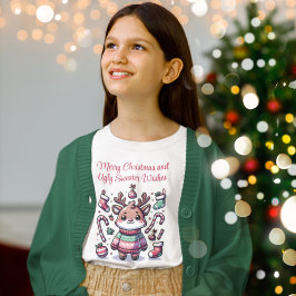 メリークリスマス&醜いセーターがトナカイを願う Tシャツ
